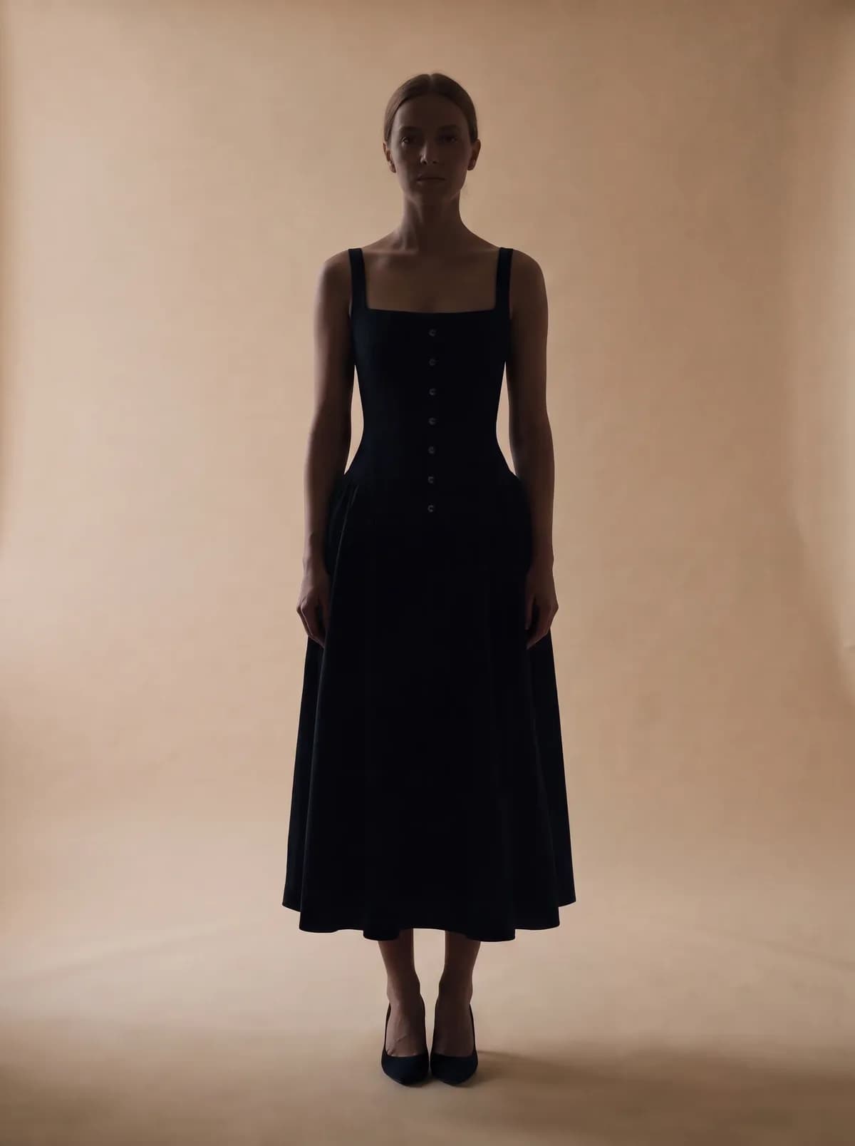 Black corset midi dress, שמלת ערב, תצלום 1