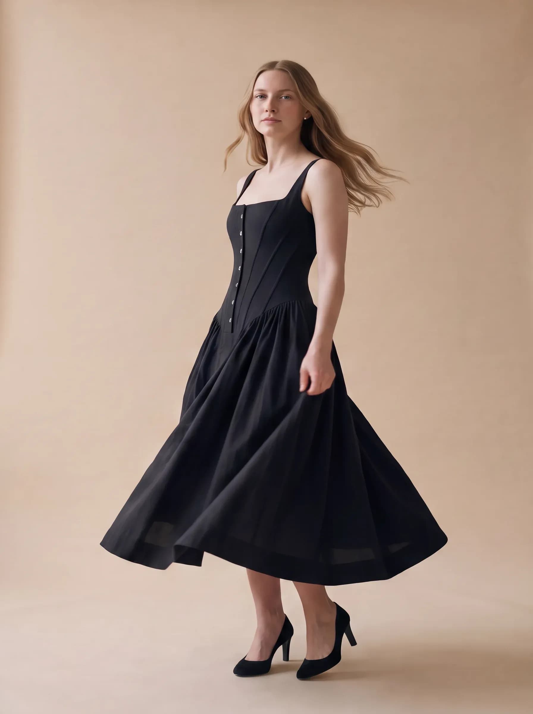 Black corset midi dress, שמלת ערב, תצלום 2