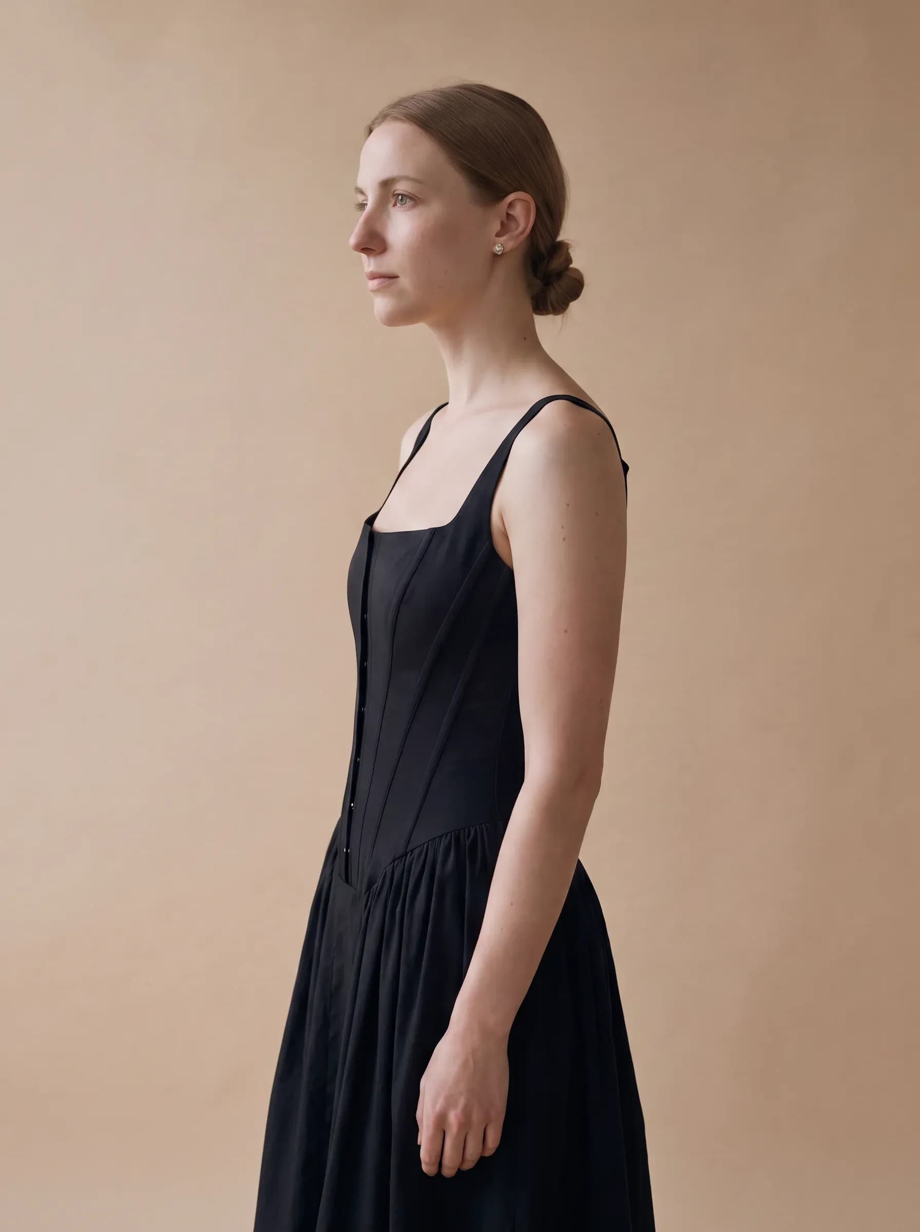 Black corset midi dress, שמלת ערב, תצלום 3
