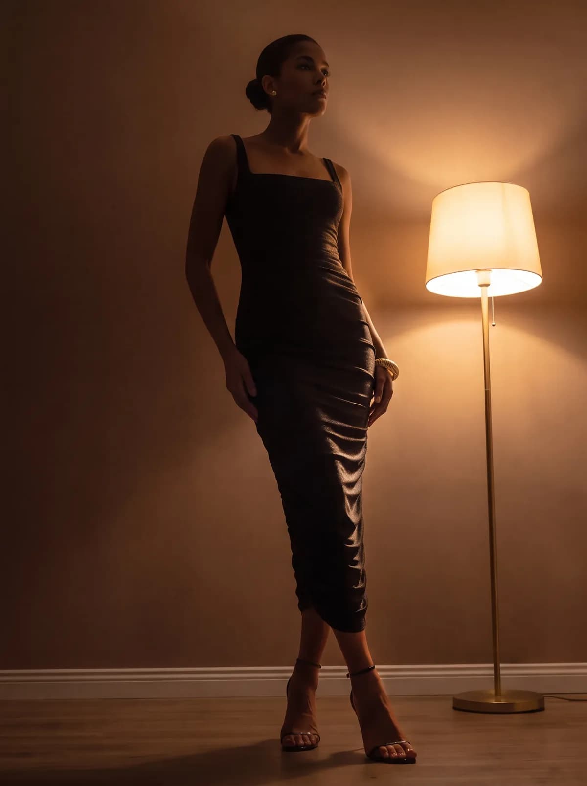 Black Draped Midi Dress, שמלת ערב, תצלום 1