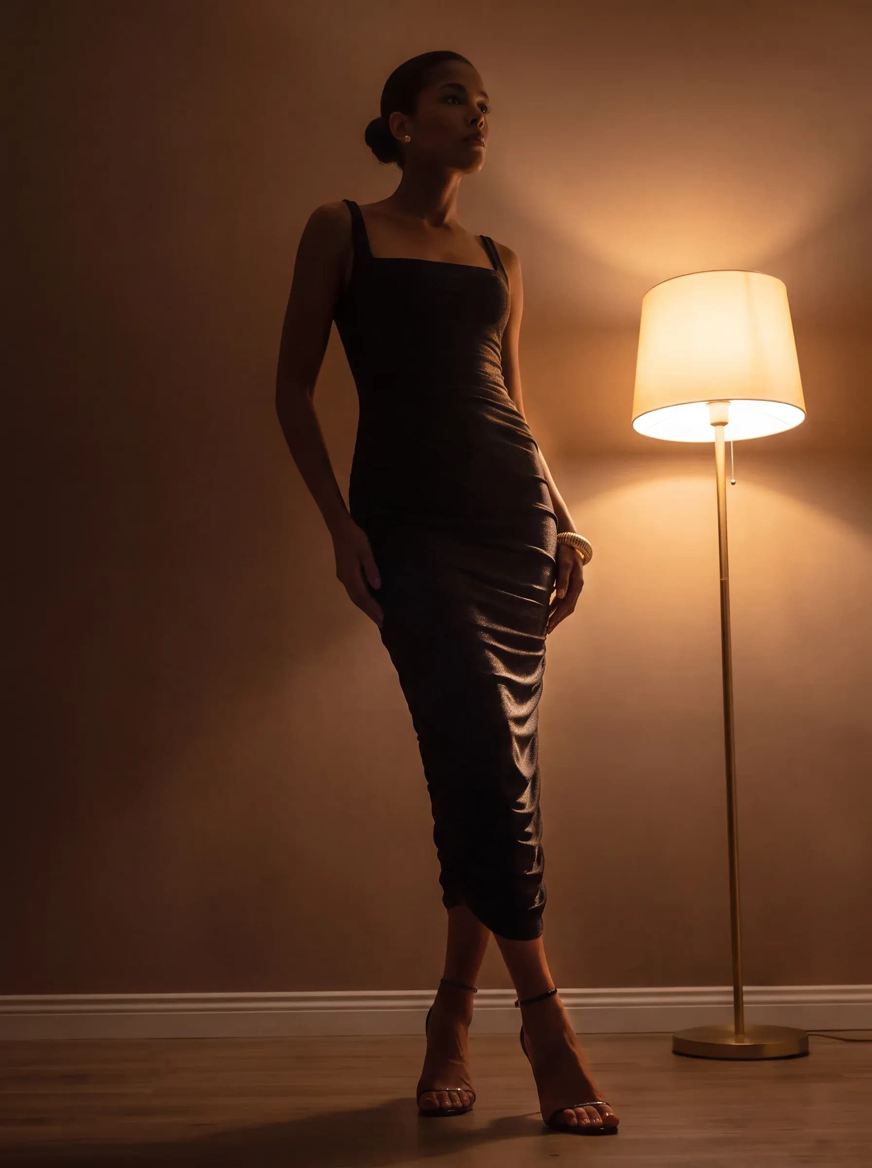 Black Draped Midi Dress, שמלת ערב, תצלום 1