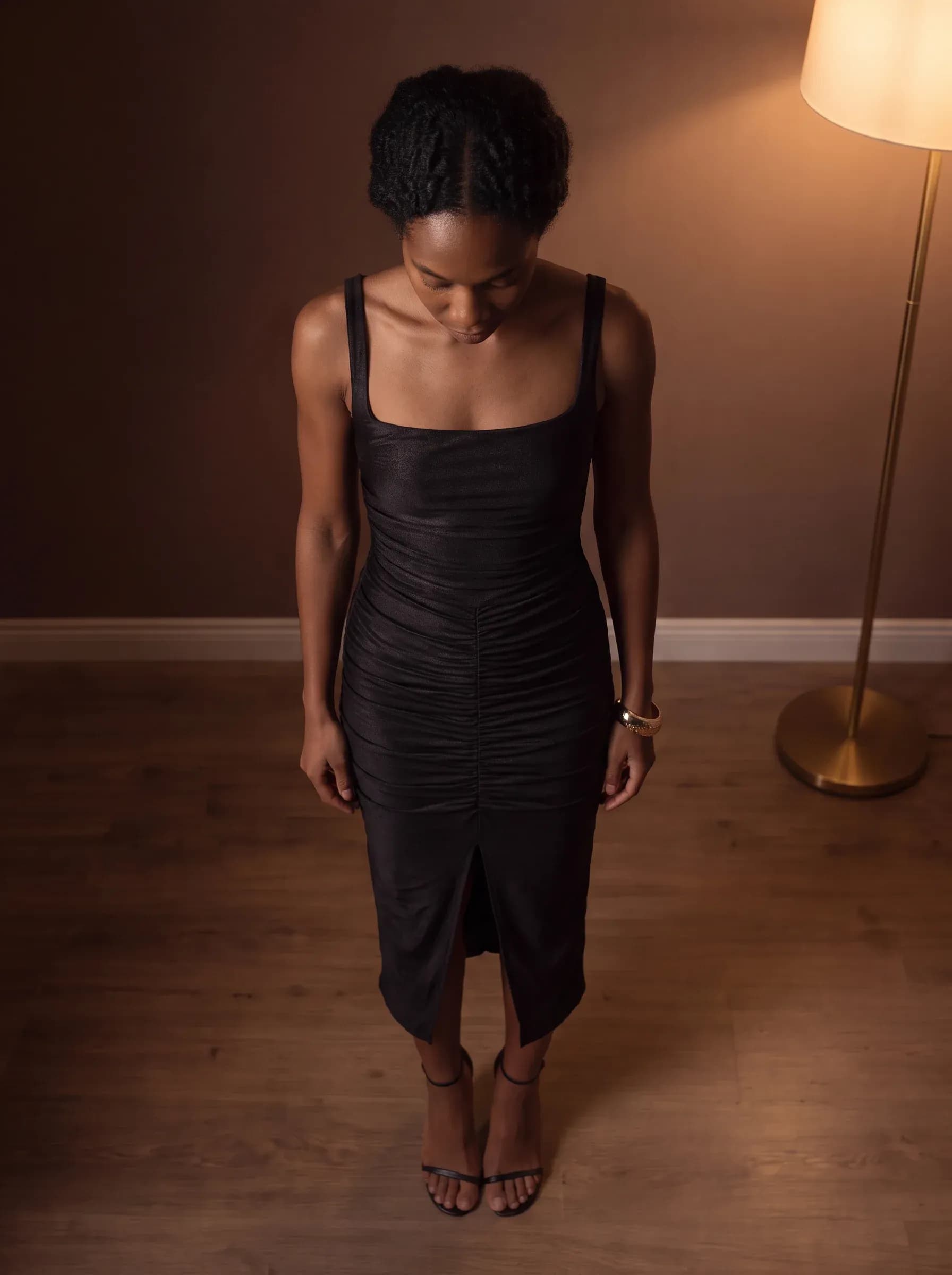 Black Draped Midi Dress, שמלת ערב, תצלום 2