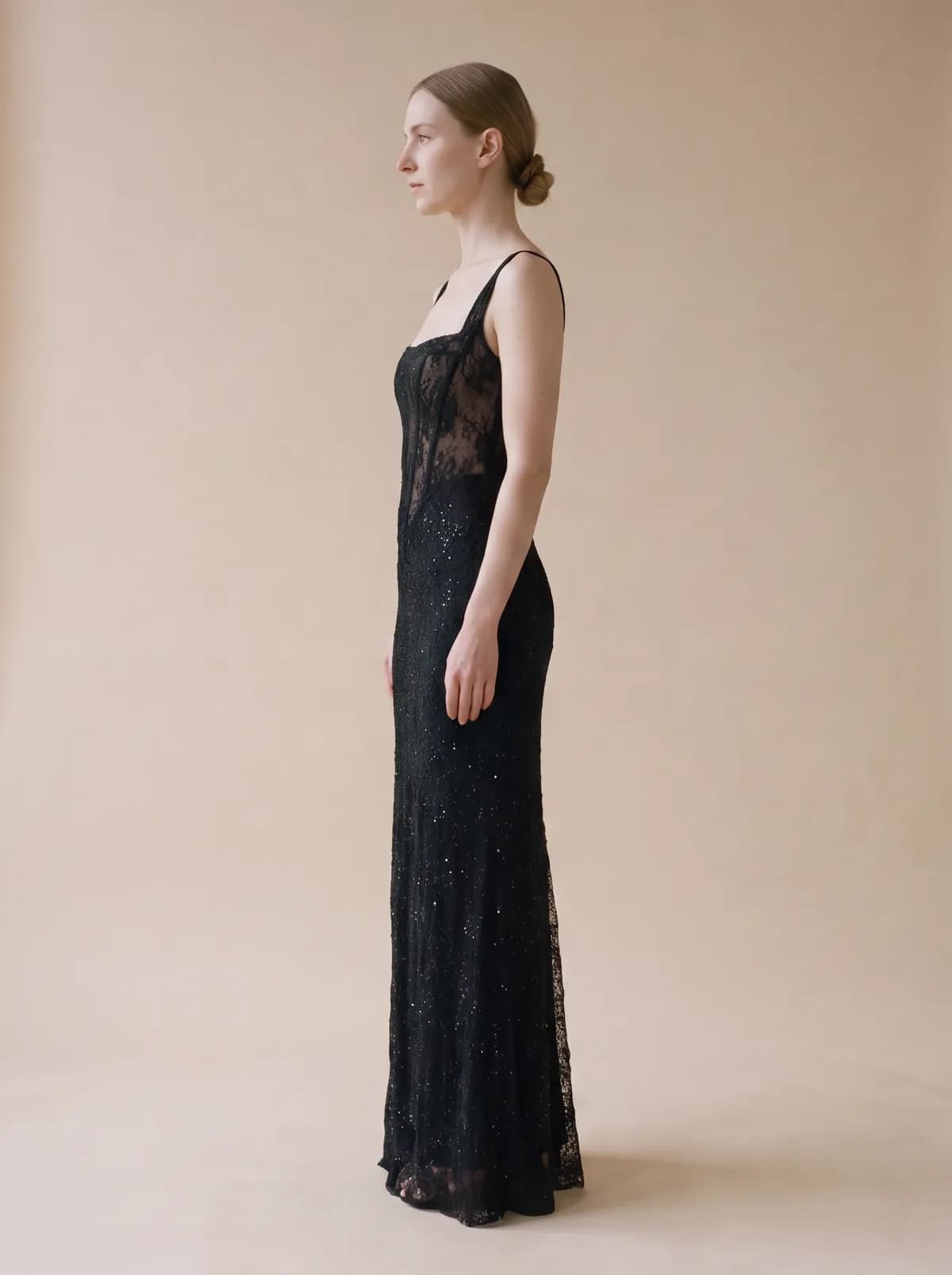 Black lace sequinned dress, שמלת ערב, תצלום 1