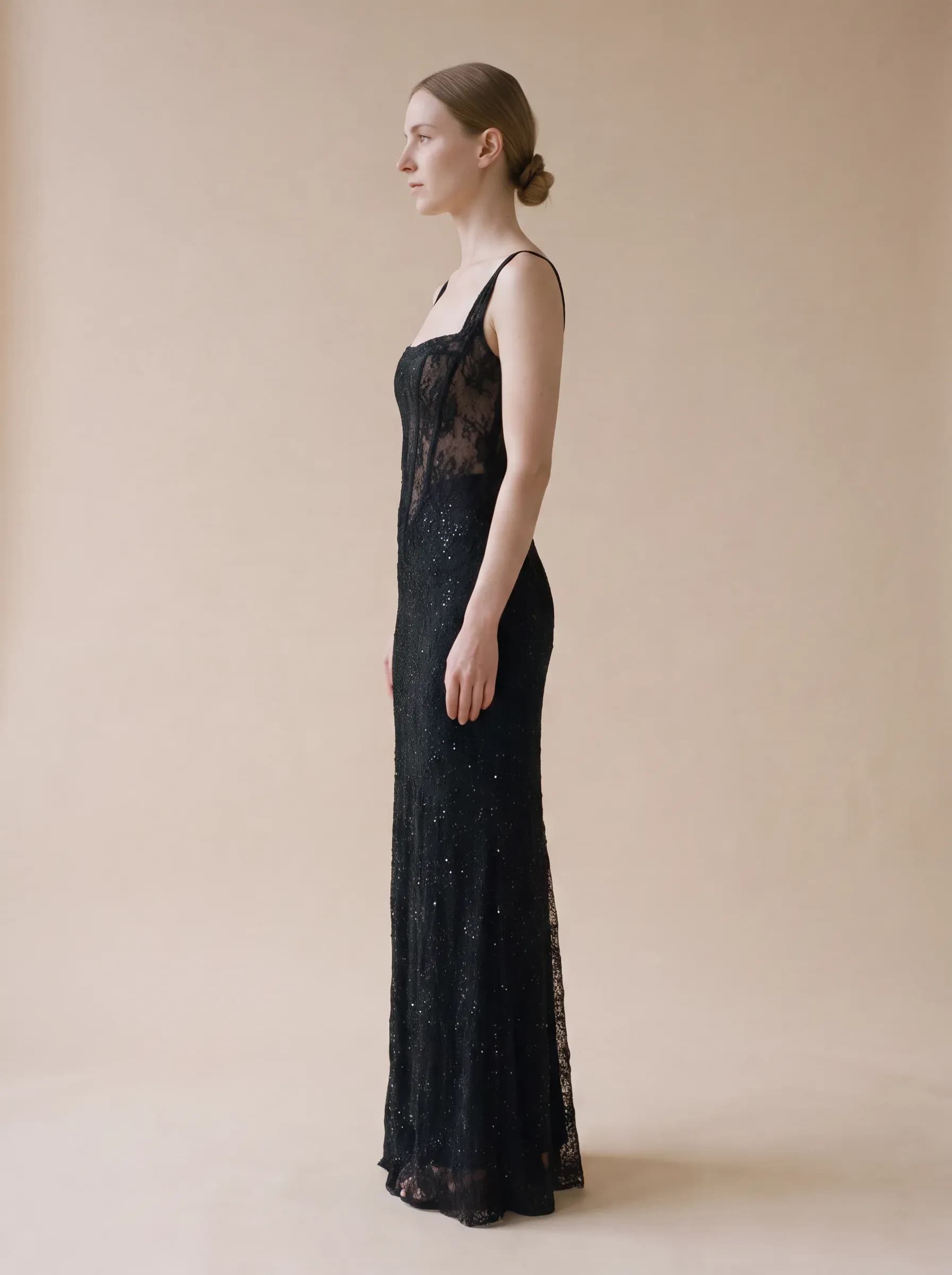 Black lace sequinned dress, שמלת ערב, תצלום 1