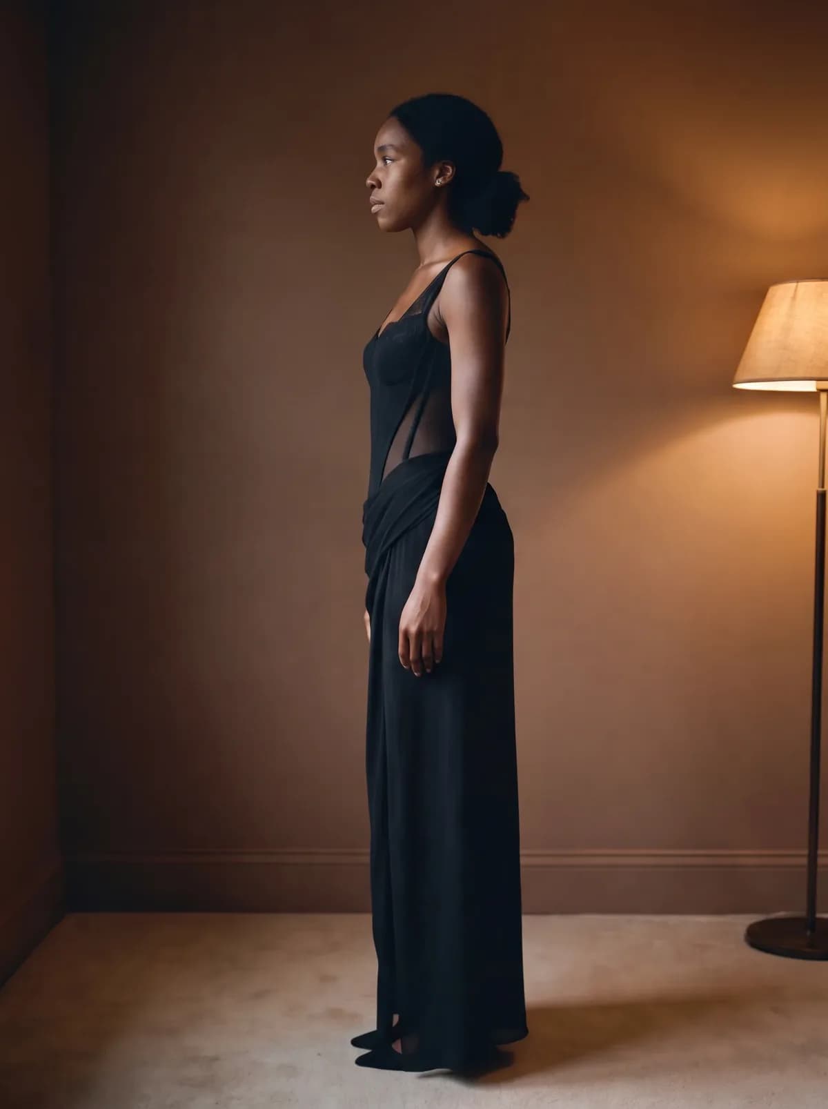 Black Maxi Dress with Corset Bodice and Slit, שמלת ערב, תצלום 1
