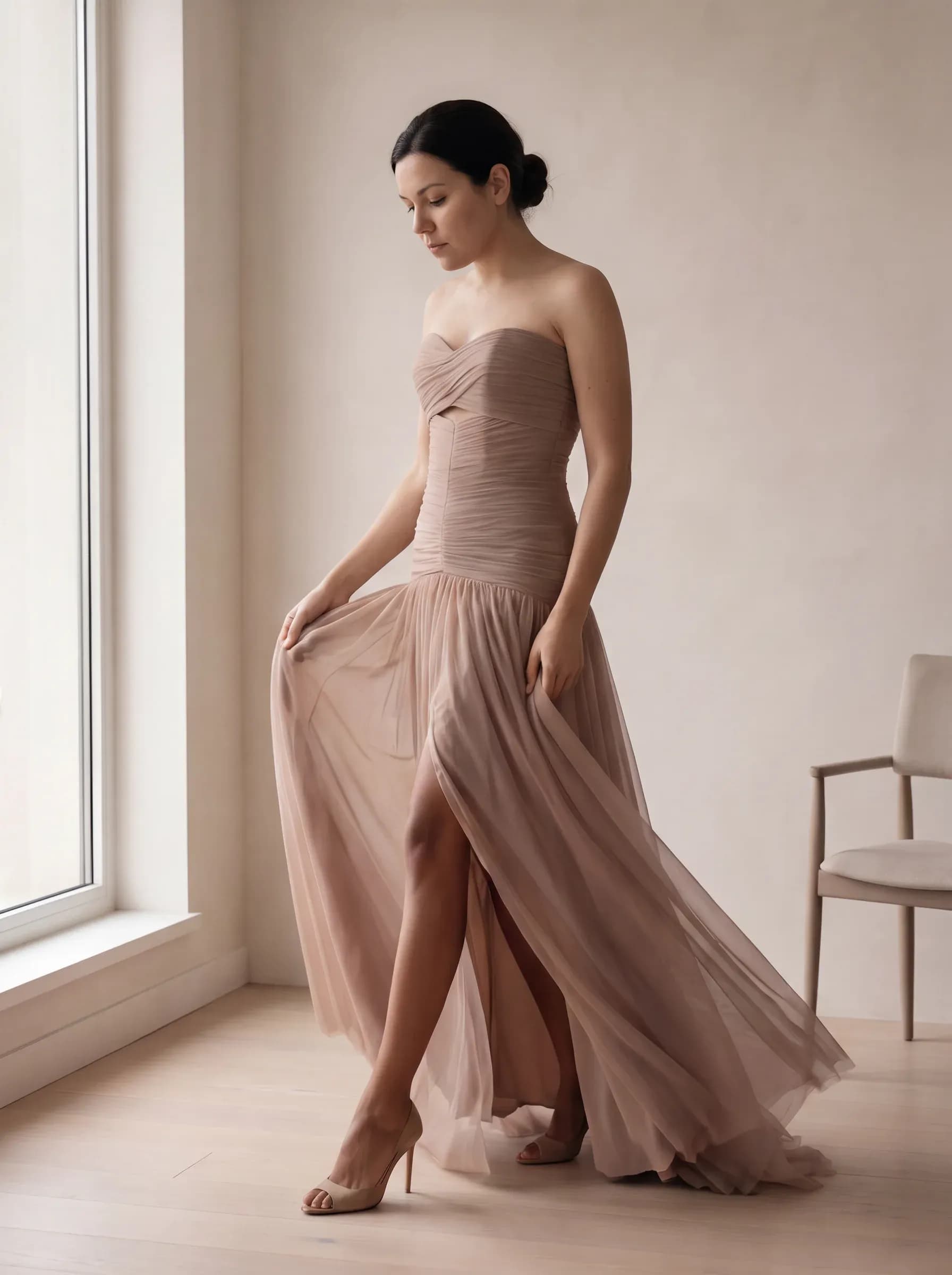 Maxi Dress in Italian Mesh with Corset Bodice, שמלת ערב, תצלום 2